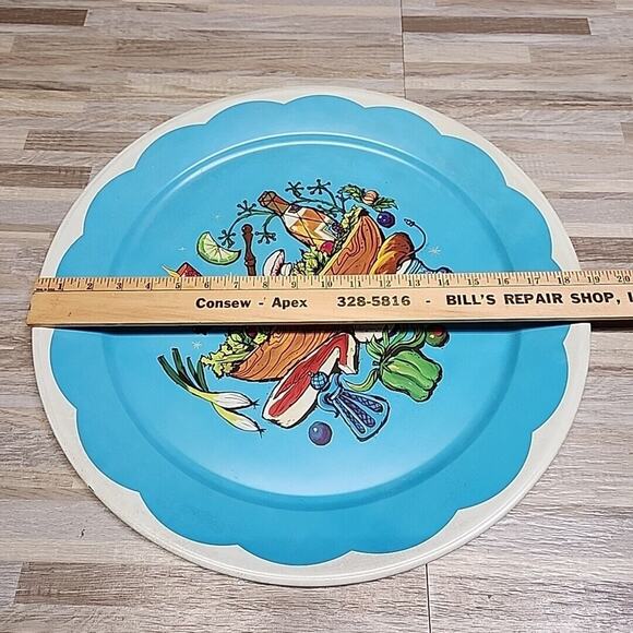 Vintage MCM Retro Metal Serving Tray Kitchen Blue Fruit for Eaton's of Canada. - Picture 4 of 5